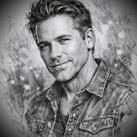 Tim Christian portrait sketch — close-up black-and-white artist portrait